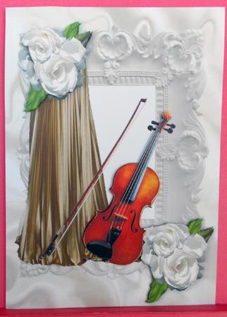 Violin with Gold Drape and Roses in Ornate Frame A4 by Eunice Roberts