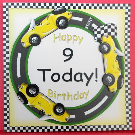 Yellow Racing Car 9 Today Decoupage 3D Ring Sheet by Eunice Roberts