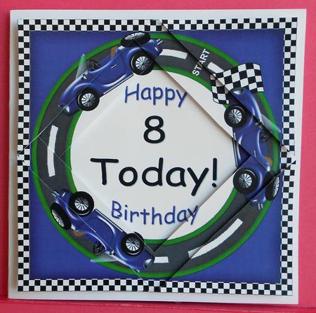 Blue Race Cars 8 Today 5in Triangle Spiral Stacker by Eunice Roberts