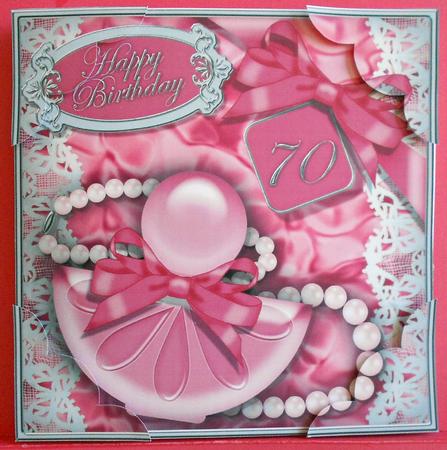 8 x 8 70th Birthday Perfume Lace N Pearls Scalloped Corner by Eunice Roberts