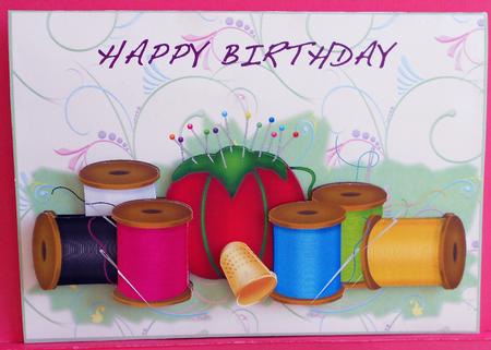 Sew and Sew Card Front and Decoupage by Eunice Roberts