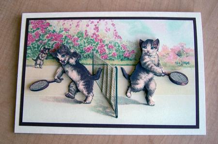 Tennis Cats - Love Hurts - Decoupage Card by Eunice Roberts