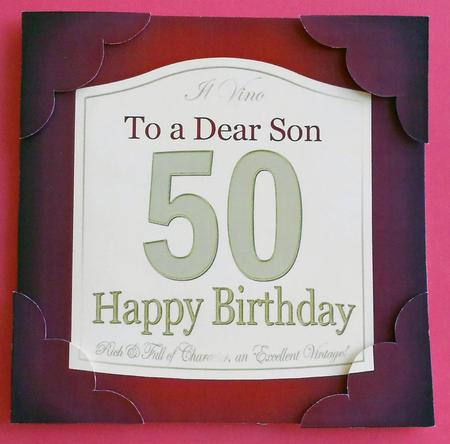 8 x 8 50th Birthday Son Wine Label Scalloped Topper by Eunice Roberts