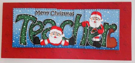 Christmas Teacher with Penguins Dl Side Stacker Topper by Eunice Roberts
