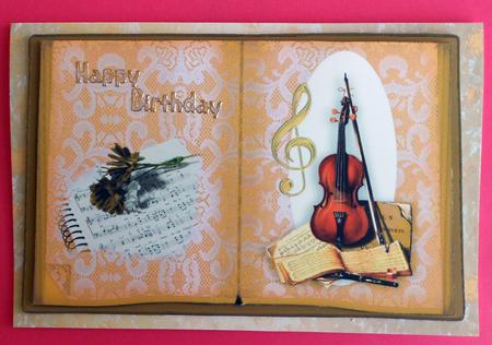 Violin with Flowers in Gold Lace on Open Book A4 by Eunice Roberts