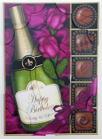 A5 Birthday Champers Chocs N Roses Scallop Corners N Pyramag by Eunice Roberts