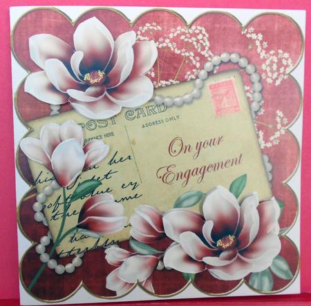 Red Magnolia Your Engagement 8in Decoupage Topper by Eunice Roberts