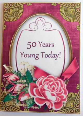 Cerise Rose 50 Years Young! Oval 7x5in Step by Step by Eunice Roberts