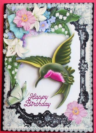 Fantasy Humming Bird in Flowers and Lace Frame A4 by Eunice Roberts