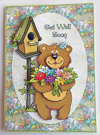 Get Well Soon Flower Bouquet Bear Card Front and Decoupage by Eunice Roberts