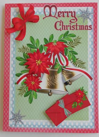 Lovely A4 Christmas Bells with Red Pointsettia Flower by Eunice Roberts