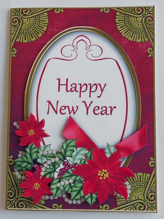 Red Poinsettia Happy New Year Oval 7x5in Step by Step by Eunice Roberts