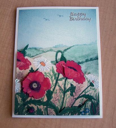 Poppy & Daisy Watercolour Scene Builder A5 Decoupage Card by Eunice Roberts