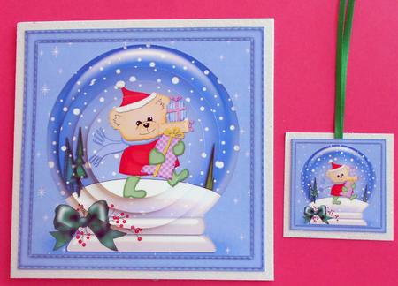 Xmas Teddy Snowglobe Circle Pyramage Topper by Eunice Roberts