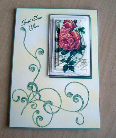 Framed Sunset Roses with Green Flourish by Eunice Roberts