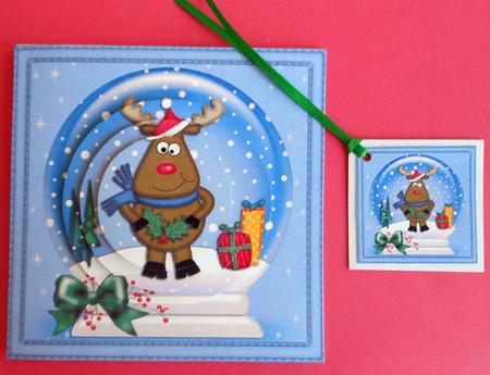 Xmas Rudolph Snowglobe Circle Pyramage Topper by Eunice Roberts