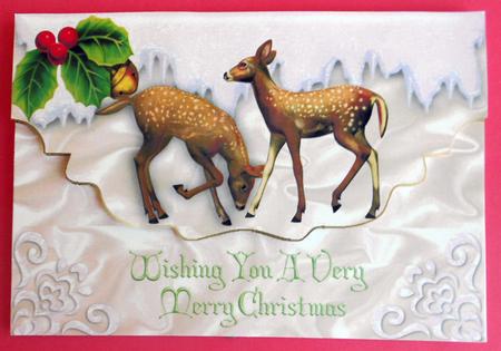 Playful Deers in the Snow on a Scalloped Envelope A4 by Eunice Roberts