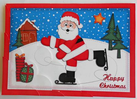 A5 Xmas Skating Santa Scallop Corner Side Stacker by Eunice Roberts