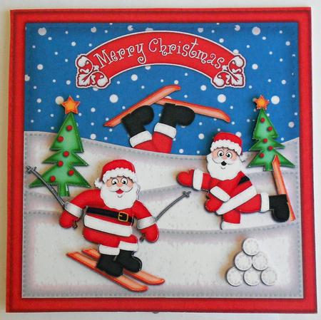 Xmas Skiing Santa Quick Cut and Fold Card by Eunice Roberts