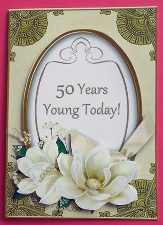 Cream Magnolia 50 Years Young Oval 7x5in Step by Step by Eunice Roberts