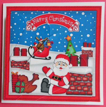 Xmas Rooftop Santa Fan Pyramage Topper by Eunice Roberts