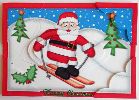 A5 Xmas Skiing Santa Scallop Corners and Pyramage by Eunice Roberts