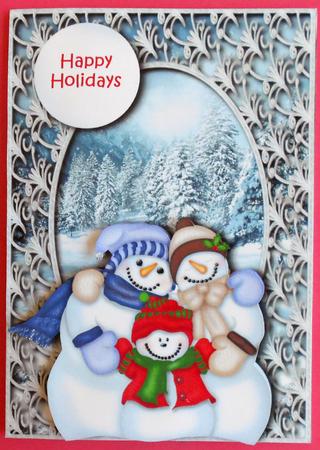 Snowman Family & Framed Snowy Scene by Eunice Roberts