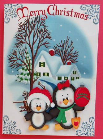 Cute Penguins in Snow Scene A4 by Eunice Roberts