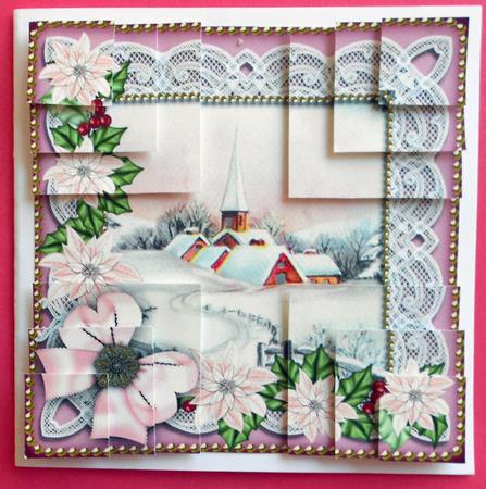 Pink Snow Church Poinsettia 5in Quad Corner Stacker by Eunice Roberts
