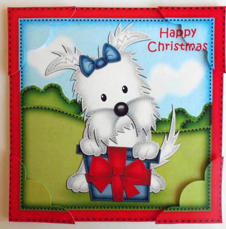 8 x 8 Jock Westie Dog's Present Scalloped Corner Topper by Eunice Roberts