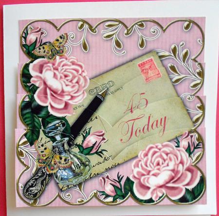 Pink Roses 45 Today Postcard 5in V Bottom Stacker by Eunice Roberts