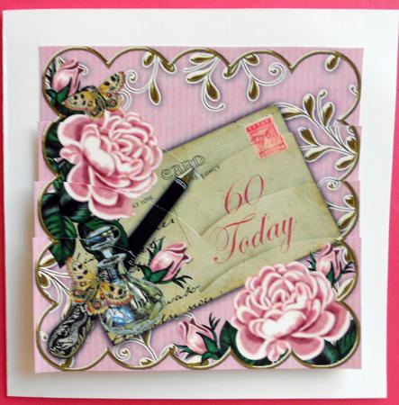 Pink Roses 60 Today Postcard 5in V Bottom Stacker by Eunice Roberts