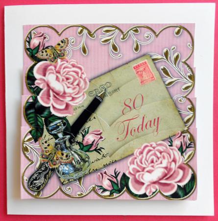 Pink Roses 80 Today Postcard 5in V Bottom Stacker by Eunice Roberts