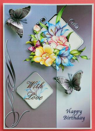 Two Tone Mauve Frame with Flutters and Flora Card Front by Eunice Roberts