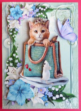 Cute Cat in a Bag with Butterlies and Flowers by Eunice Roberts