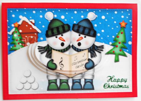 A5 Xmas Carol Singing Snowmen Oval Pyramage Topper by Eunice Roberts