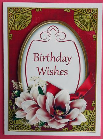 Red Magnolia Birthday Wishes Oval 7x5in Step by Step by Eunice Roberts