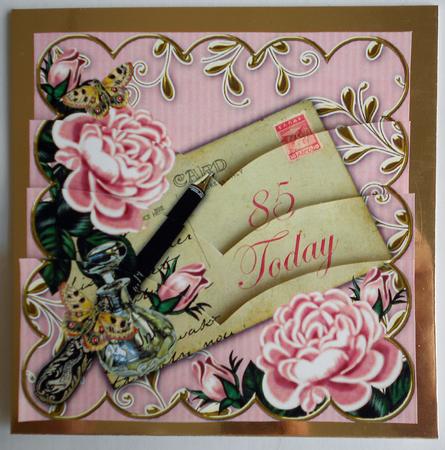 Pink Roses 85 Today Postcard 5in V Bottom Stacker by Eunice Roberts