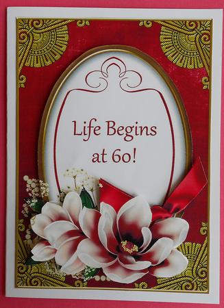 Red Magnolia Life Begins at 60! Oval 7x5in Step by Step by Eunice Roberts