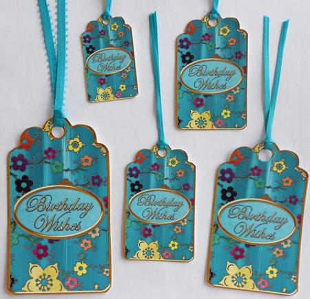 Teal Painted Colour Cherry Blossom Birthday Tag Sheet by Eunice Roberts