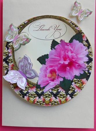 Pink Flowers & Butterflies Large Thank You Topper by Eunice Roberts