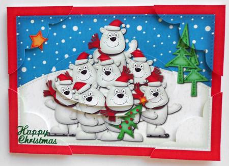A5 Xmas Polar Bears Scallop Corners and Pyramage by Eunice Roberts