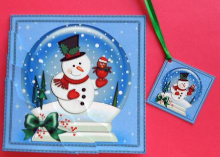 Xmas Snowman Snowglobe Wavy Corner Side Stacker Topper by Eunice Roberts