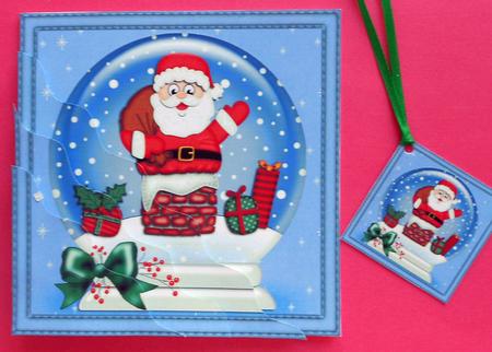 Xmas Santa Stuck Snowglobe Wavy Corner Side Stacker Topper by Eunice Roberts