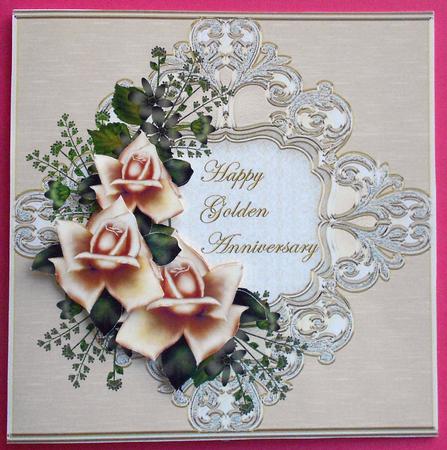 Cream/gold Antique Roses Golden Anniversary by Eunice Roberts