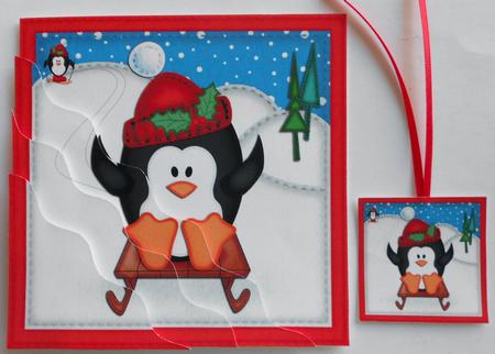 Xmas Sledging Penguin Wavy Corner Side Stacker by Eunice Roberts