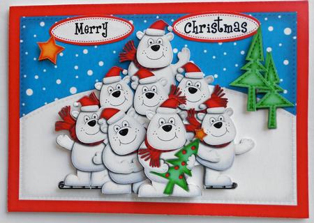 A5 Xmas Polar Bears Quick Card N 3D Decoupage by Eunice Roberts