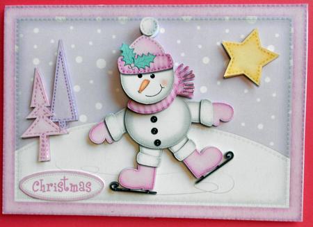 A5 Xmas Skating Snowman Quick Card N 3D Decoupage by Eunice Roberts