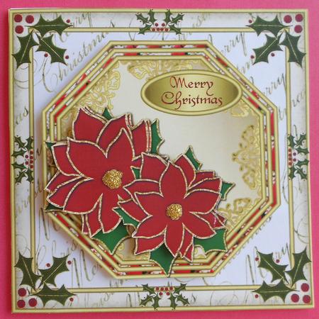 Merry Christmas Large Square Topper with Poinsettias by Eunice Roberts