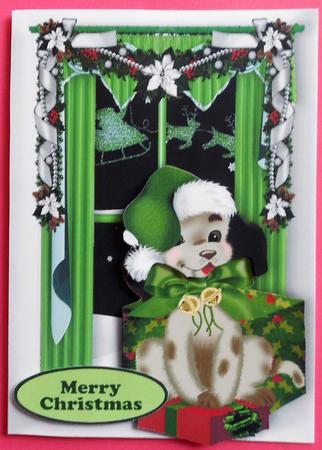 Christmas Puppy with Presents in the Window by Eunice Roberts